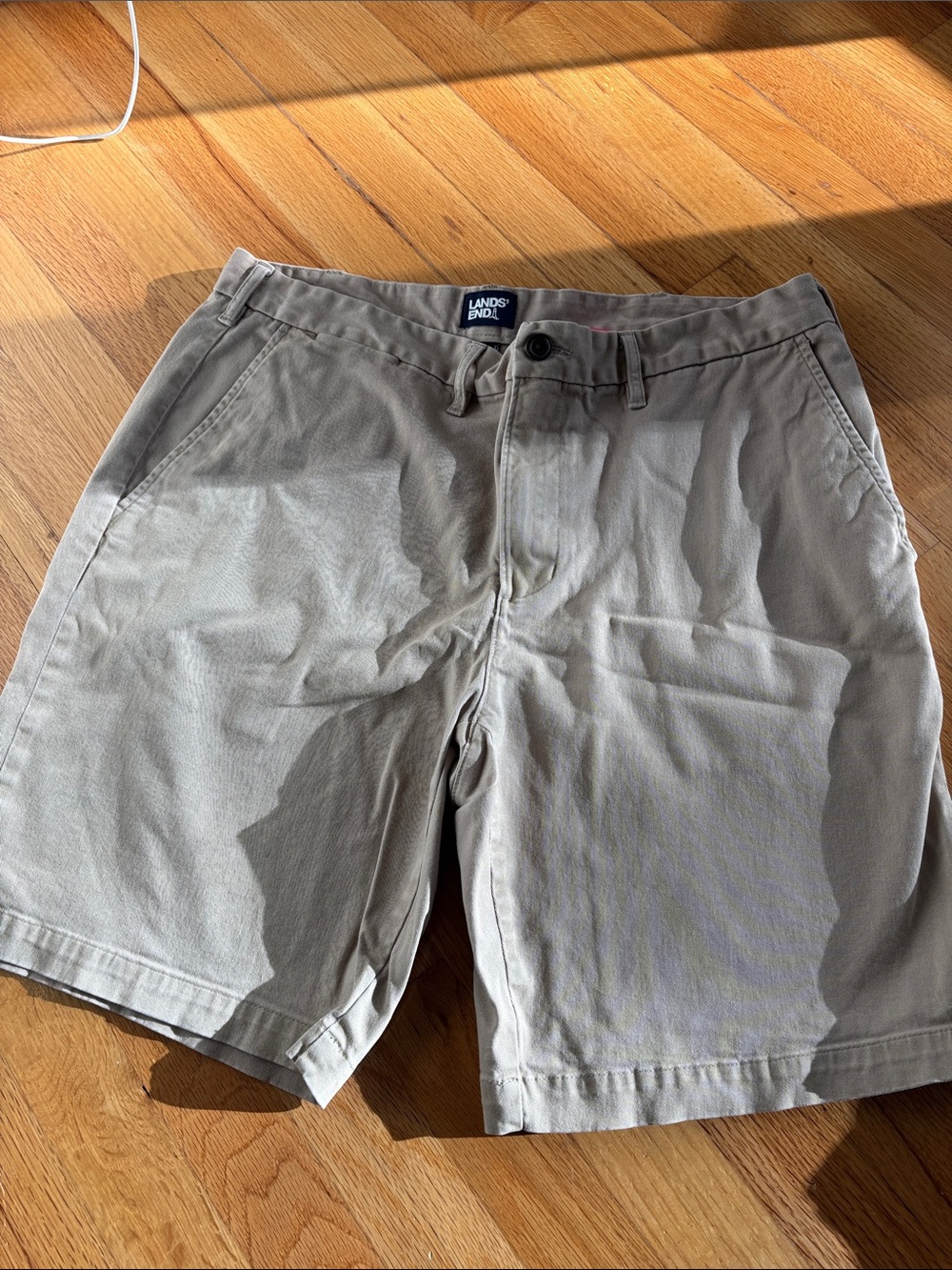 Lands' End Men's Light Khaki Flat Front Shorts